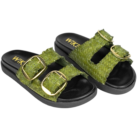 Sandalias Bio de Piel Trenzada Wikers para Mujer con Doble Hebilla - R-64787