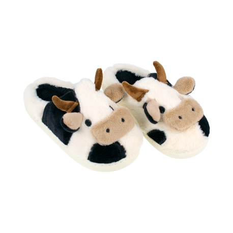 Zapatillas de andar por casa super comodas Mujer y Niña Invierno Abiertas Blanco y Negro de Vaca D006cehdjxt