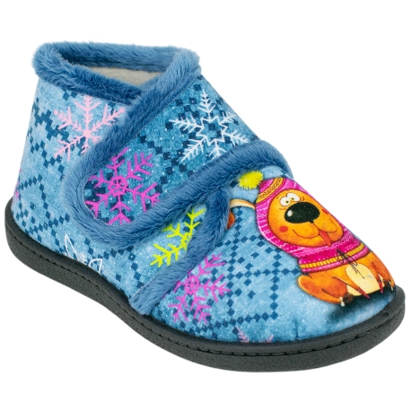 Zapatilla Bota Niños Plana Azul Perro Gorro Plumaflex 12003