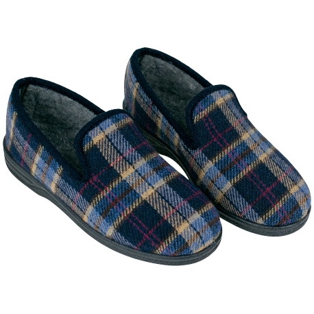 Zapatilla Hombre Casa Cerrada Plana Azul Cuadros Paño 44070