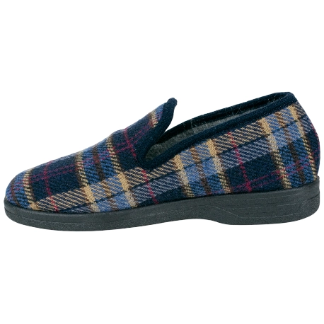 Zapatilla Hombre Casa Cerrada Plana Azul Cuadros Paño 44070