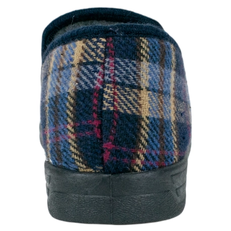 Zapatilla Hombre Casa Cerrada Plana Azul Cuadros Paño 44070