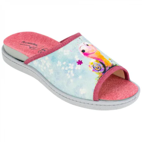 Zapatilla Plumaflex Abierta Pinki Caracol Estampado Rosa Plana 12404