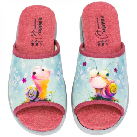 Zapatilla Plumaflex Abierta Pinki Caracol Estampado Rosa Plana 12404