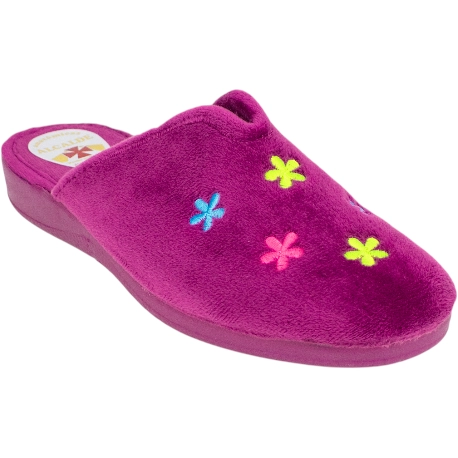Zapatilla Descalza Cuña Baja Flores Granate Alcalde 5562