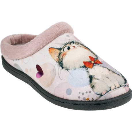 Zapatilla Descalza Casa Plana Mujer Gatito Rosa Plumaflex 12213