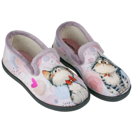 Zapatilla Cerrada Plana Gatito Plumaflex 12215 Rosa