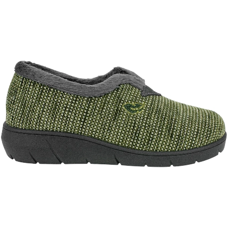 Zapatilla Casa Cerrada Verde Cuña Media Plumaflex 14238 Copete Twist