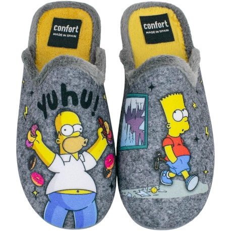 Zapatilla de Casa Descalza Gris Estampado Dibujos Plana 954-60
