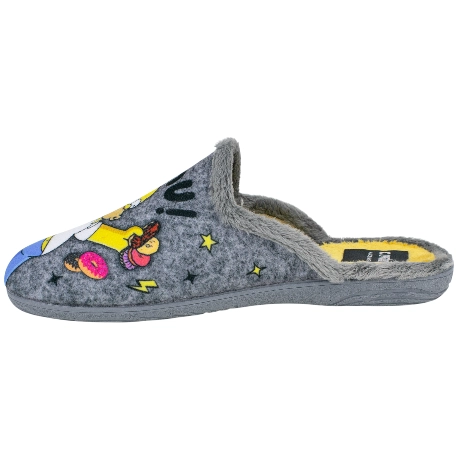 Zapatilla de Casa Descalza Gris Estampado Dibujos Plana 954-60