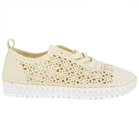 Zapato Cordón Bordado Beis Mujer Plano  Amarpies AOG30091
