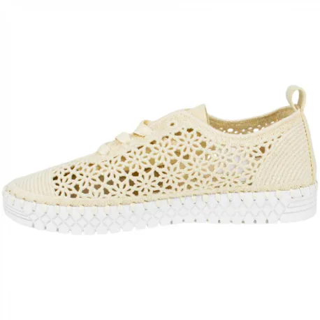 Zapato Cordón Bordado Beis Mujer Plano  Amarpies AOG30091