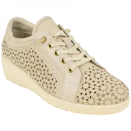 Zapato Cuña Media Troquelado Beis Brillos Plantilla Extraíble Doctor Cutillas 40205
