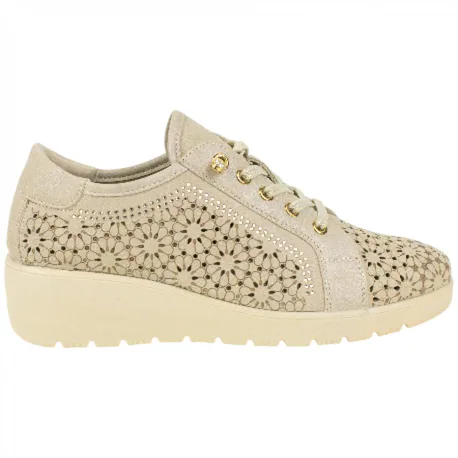 Zapato Cuña Media Troquelado Beis Brillos Plantilla Extraíble Doctor Cutillas 40205