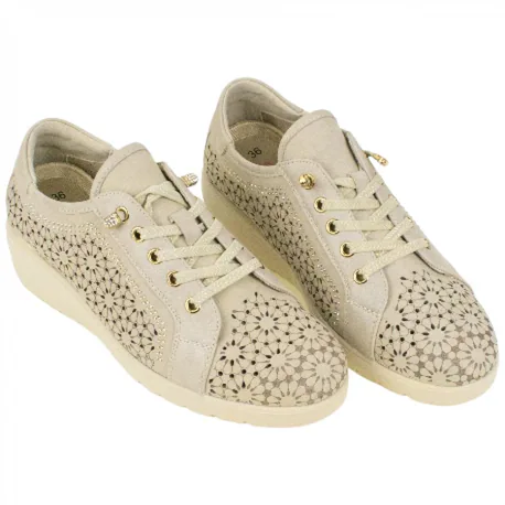 Zapato Cuña Media Troquelado Beis Brillos Plantilla Extraíble Doctor Cutillas 40205