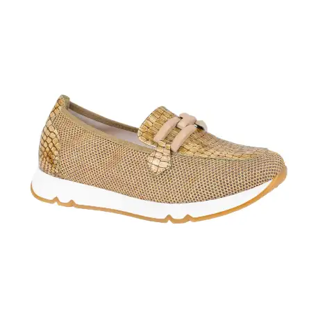 Zapato Doctor Cutillas  tipo Mocasín Mujer Verano Blanco y Camel Estribo Plantilla Extraible 82555