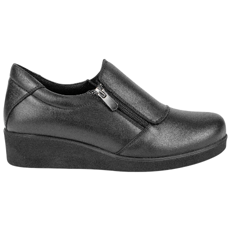Zapato Confort Piel Negro Cremallera Lateral Cuña Media Vicmart 857-5