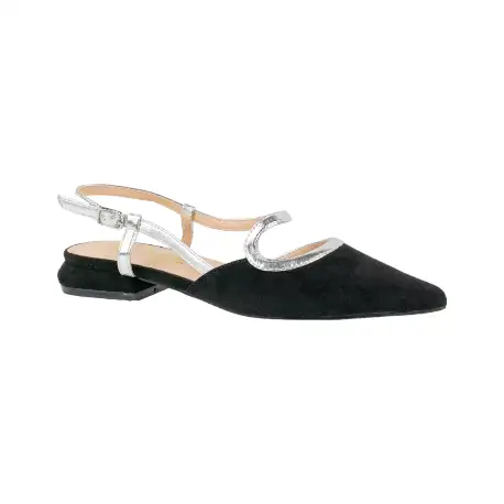 Zapato de Salón Destalonado Rosa y Negro Antelina y Metalizado Azarey 574H349