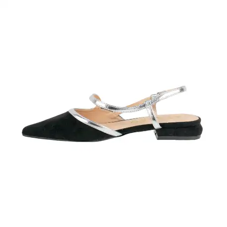 Zapato de Salón Destalonado Rosa y Negro Antelina y Metalizado Azarey 574H349