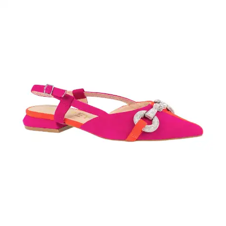 Zapato de Salon Destalonado Mujer Beis y Fucsia Antelina Combinada Estribo Azarey 574H509