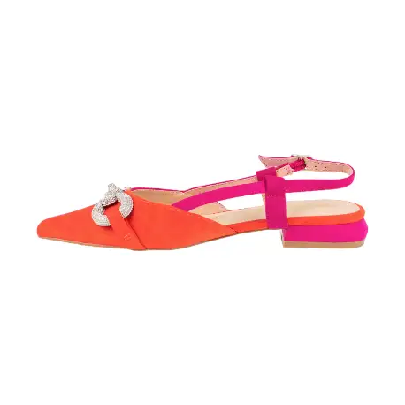 Zapato de Salon Destalonado Mujer Beis y Fucsia Antelina Combinada Estribo Azarey 574H509