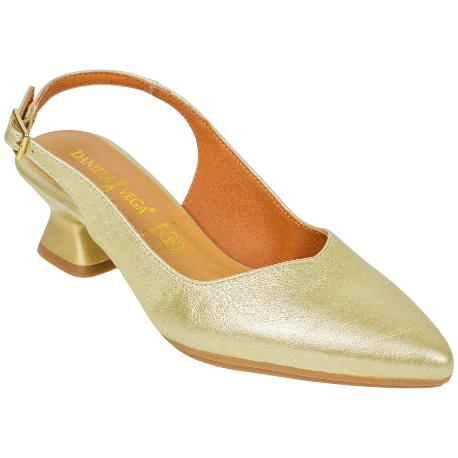 Zapato Salón Dorado Destalonado Tacón Bajo y Ancho Daniela Vega 2618 V