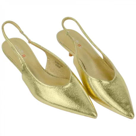 Zapato Destalonado Dorado de Punta Fina con Tacón Bajo - Marquiiz 9795