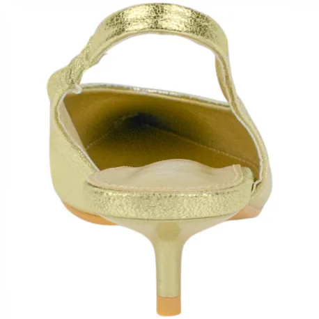 Zapato Destalonado Dorado de Punta Fina con Tacón Bajo - Marquiiz 9795
