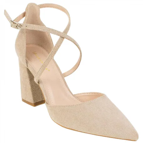 Zapato Salón Punta Talón Tiras Cruzadas Empeine Tacón Ancho Medio Ideal Shoes 8709