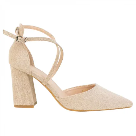 Zapato Salón Punta Talón Tiras Cruzadas Empeine Tacón Ancho Medio Ideal Shoes 8709