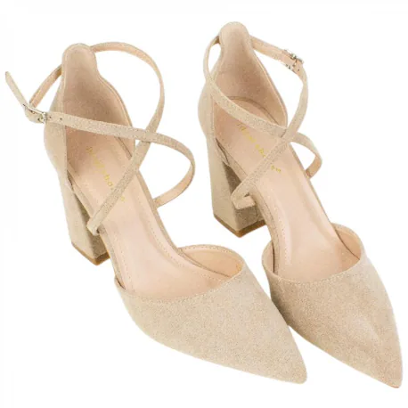 Zapato Salón Punta Talón Tiras Cruzadas Empeine Tacón Ancho Medio Ideal Shoes 8709