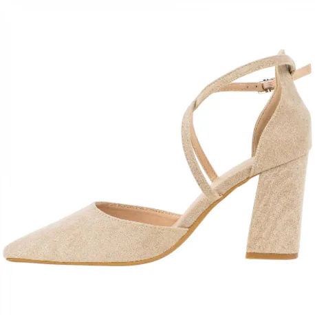Zapato Salón Punta Talón Tiras Cruzadas Empeine Tacón Ancho Medio Ideal Shoes 8709